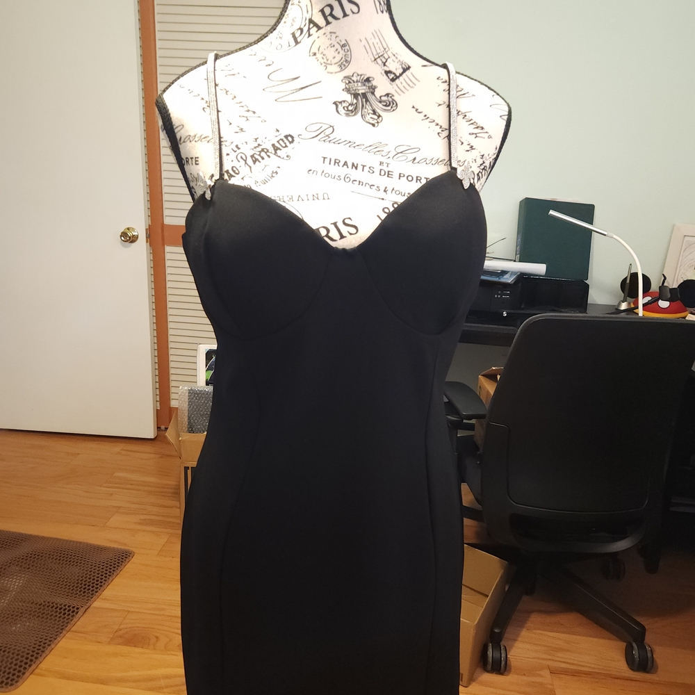 Classic Black Rhinstone Spaghetti-Strap Elegant Dress
